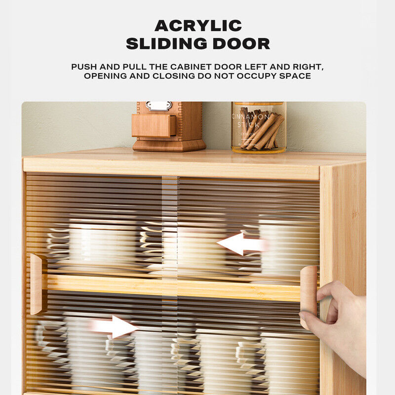 Bamboo Dustproof Cup Storage Cabinet with Sliding Acrylic Door Price