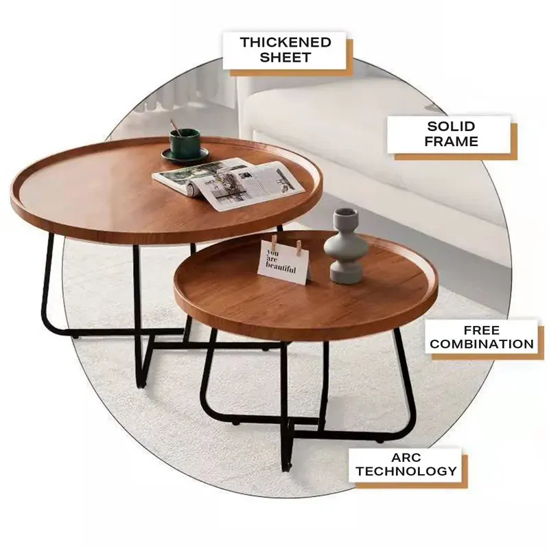 Removable Set of 2 Round Coffee Table Walnut Nesting Side End Table Furniture Price