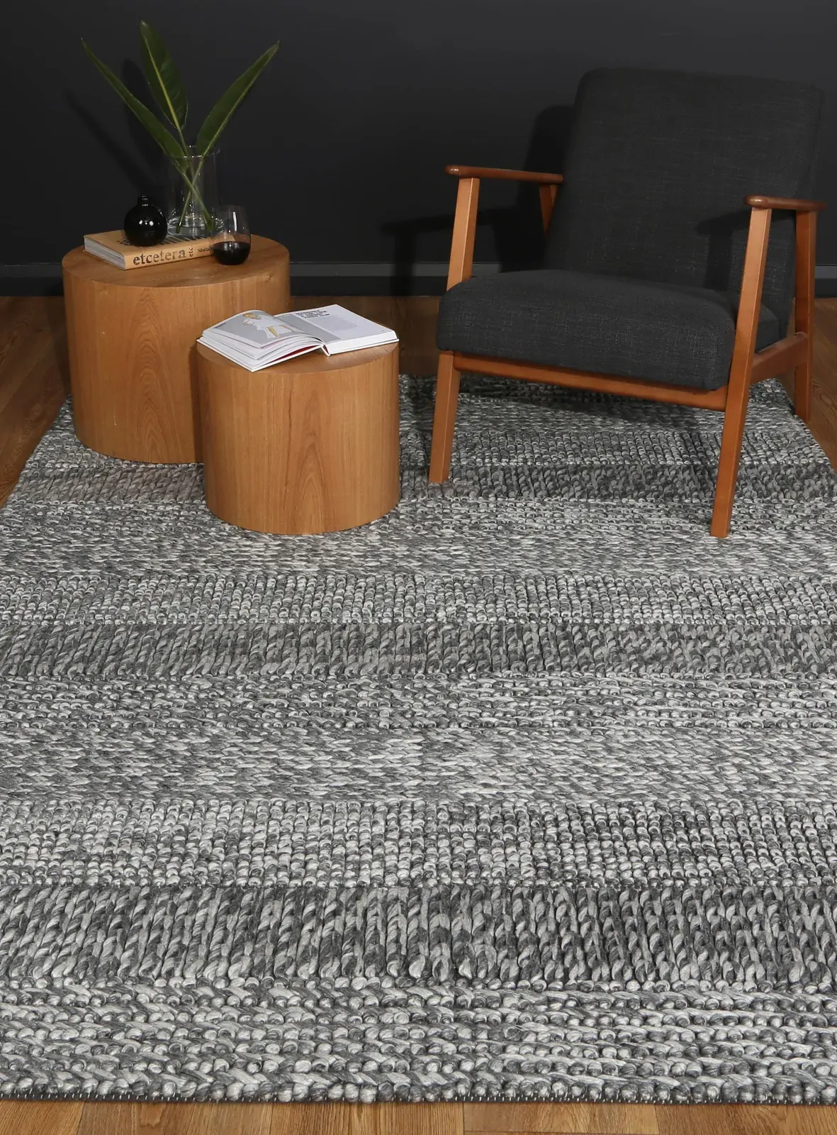 Harlow Grace Charcoal Wool Blend Rug 200x290 Price