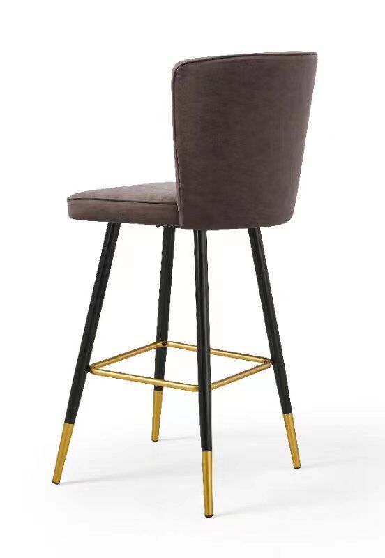 Modern Bar Chair Leather Stool Counter Brown Mid-Century Wood x 2 Price