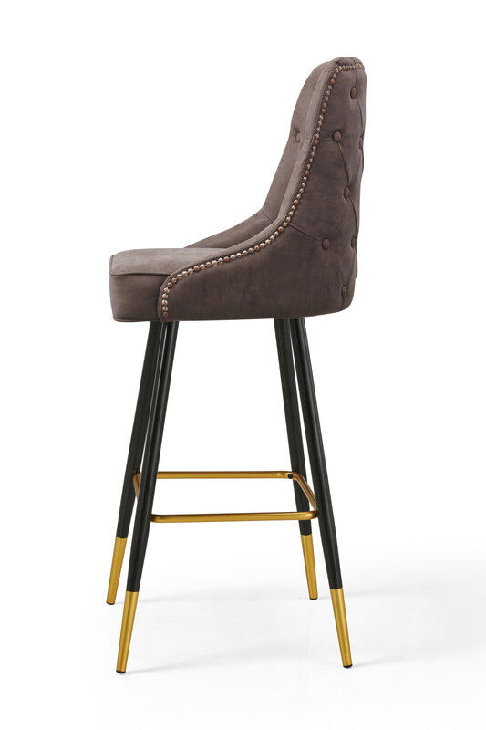 Modern Bar Chair Leather Stool Counter Brown Mid-Century Wood x 2 Price