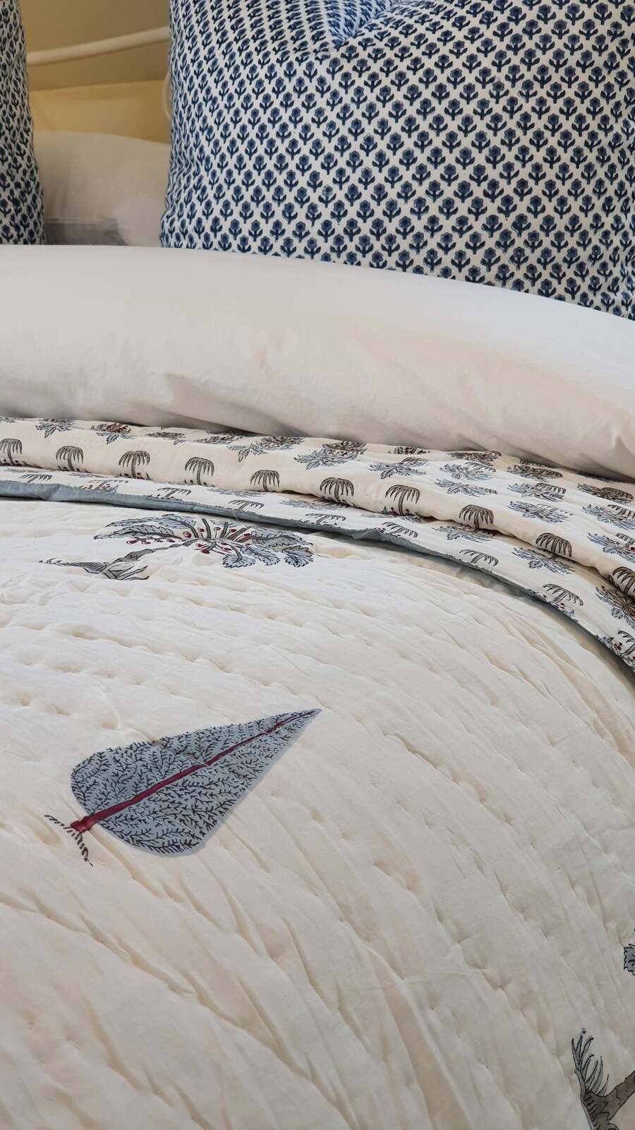 Kolka Palm & Pine Reversible Quilt 100% Cotton Blue - King Size Price
