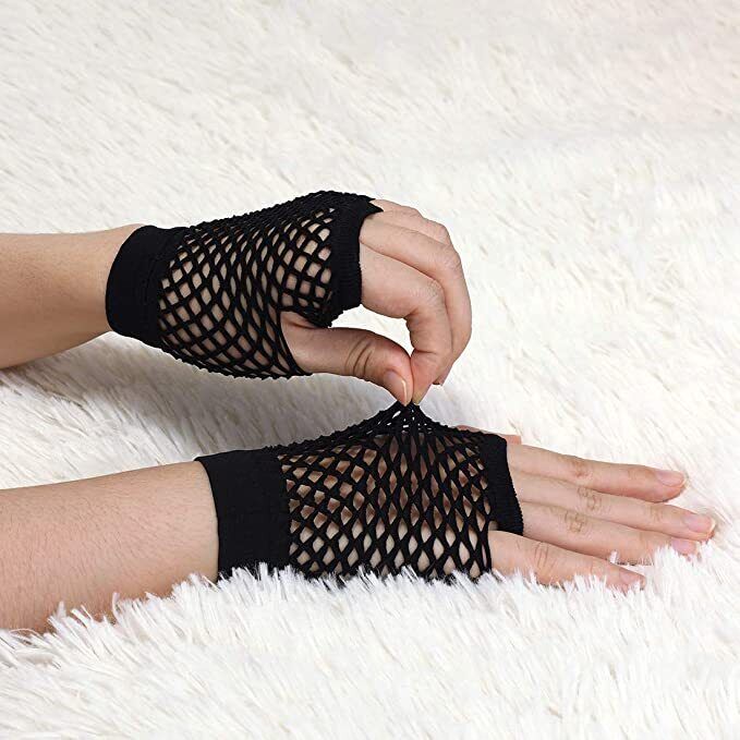 1 Pair Fishnet Gloves Fingerless Wrist Length 70s 80s Costume Party Dance - Black Price