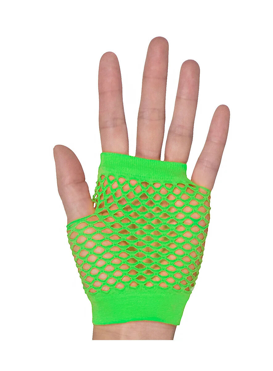 1 Pair Fishnet Gloves Fingerless Wrist Length 70s 80s Costume Party - Neon Green Price