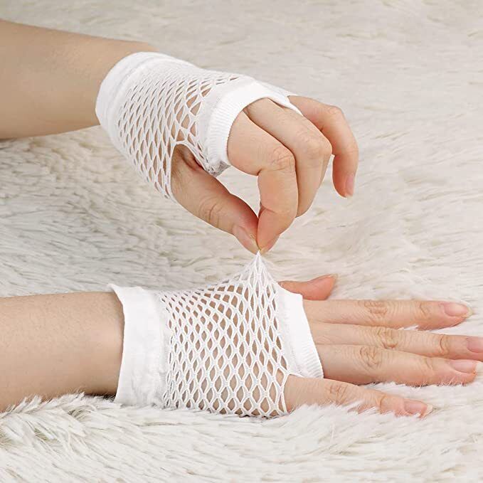 1 Pair Fishnet Gloves Fingerless Wrist Length 70s 80s Costume Party Dance -White Price