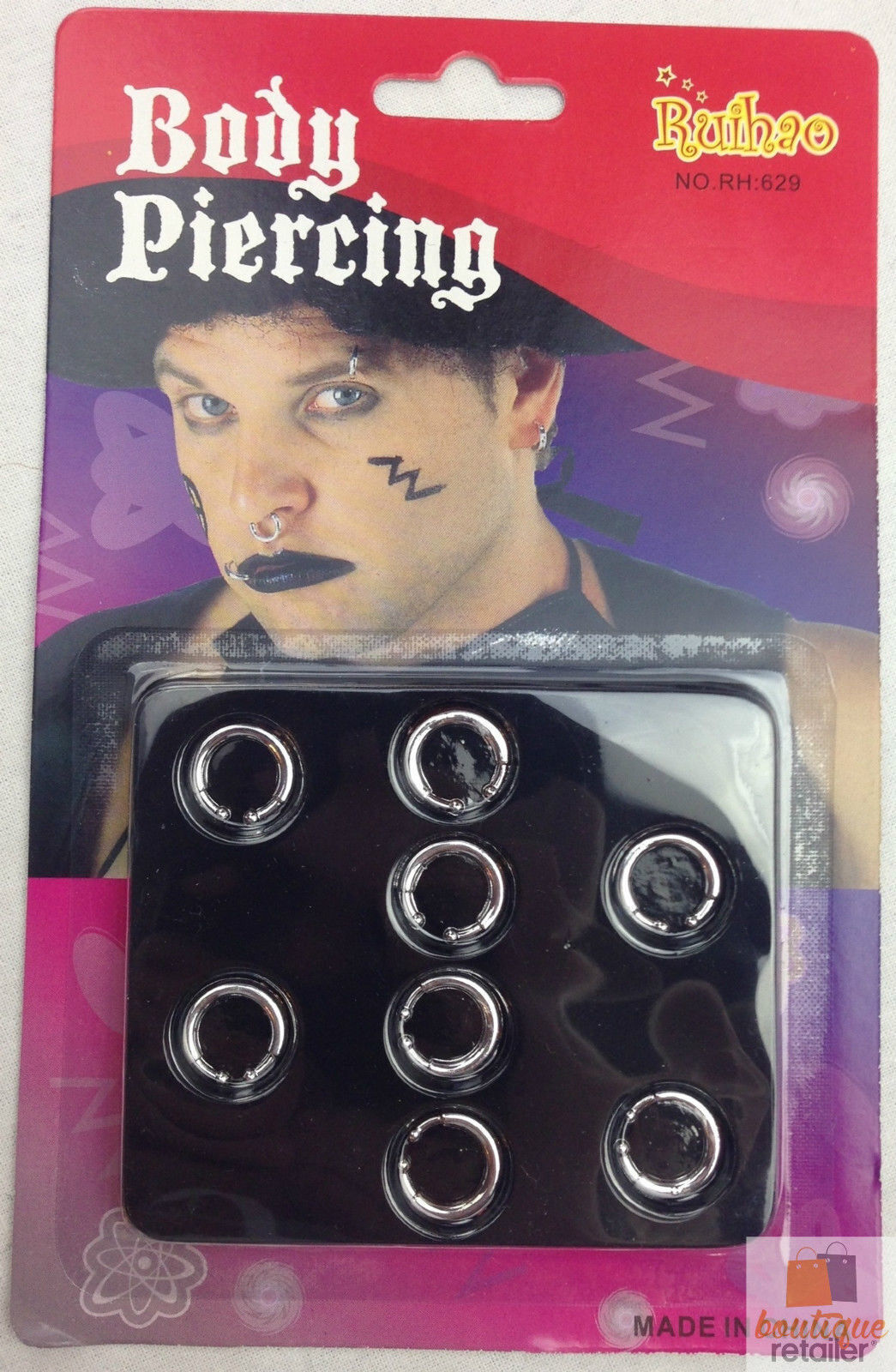 8 BODY PIERCING Fake Rings Costume Nose Earrings Lip Jewellery Clip On Party Price