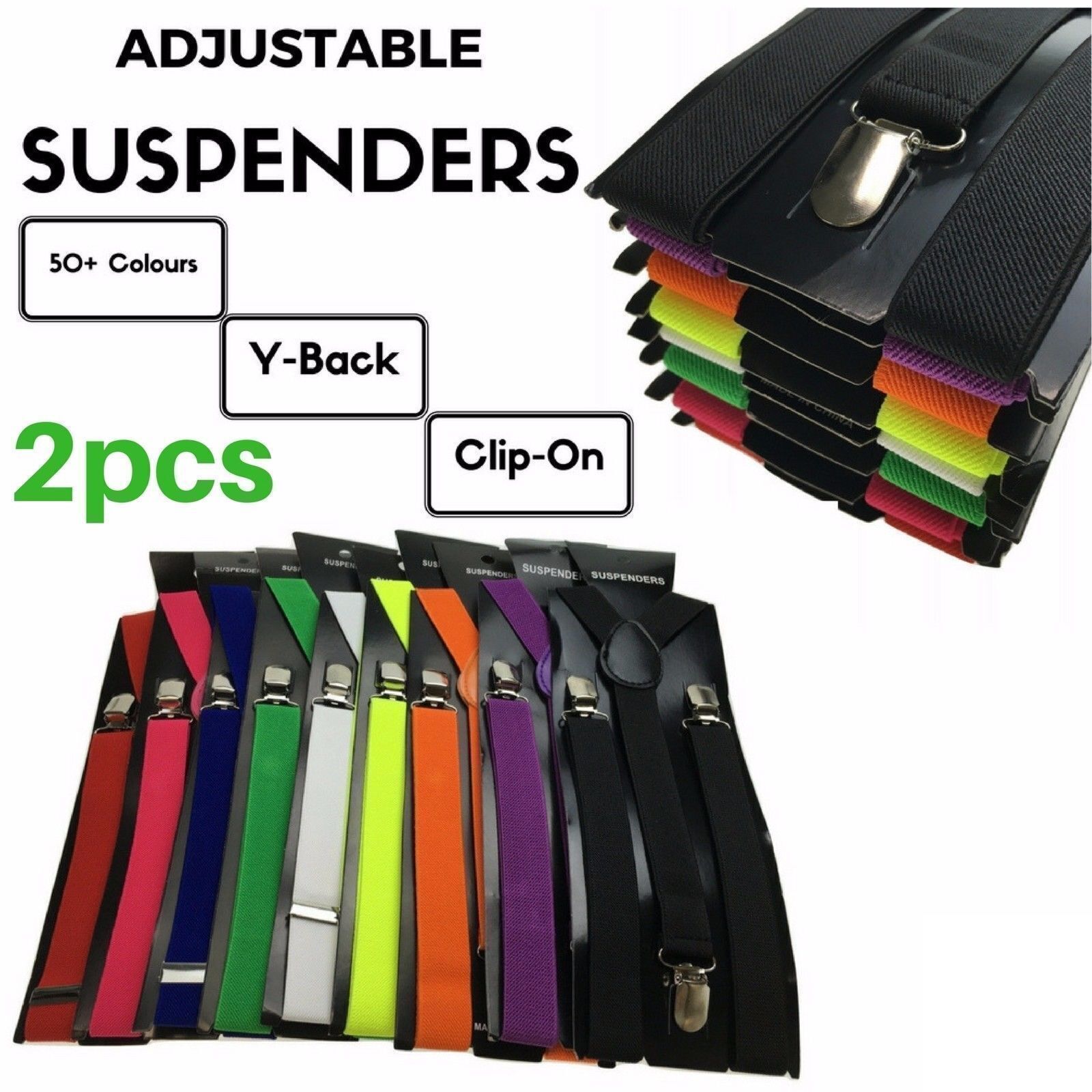 2x Mens Suspenders Braces Adjustable Strong Clip On Elastic Formal Wedding Slim - Green Price