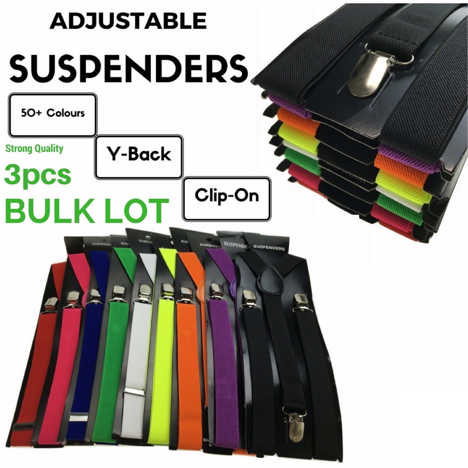 3x Mens Suspenders Braces Adjustable Strong Clip On Elastic Formal Wedding Slim - White Price