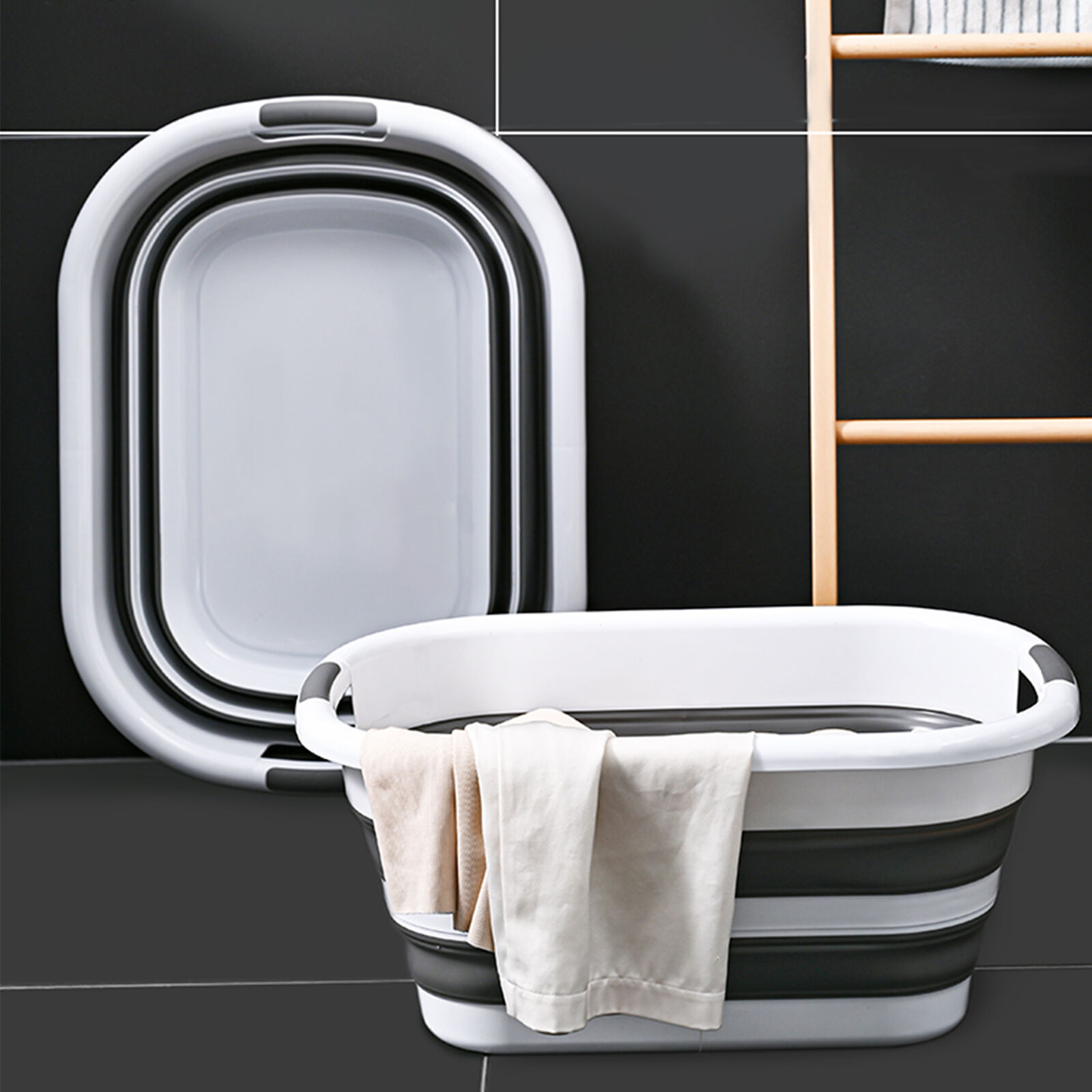 40L Collapsible Laundry Basket Washing Clothes w/Handles Bin Foldable - Grey/White Price