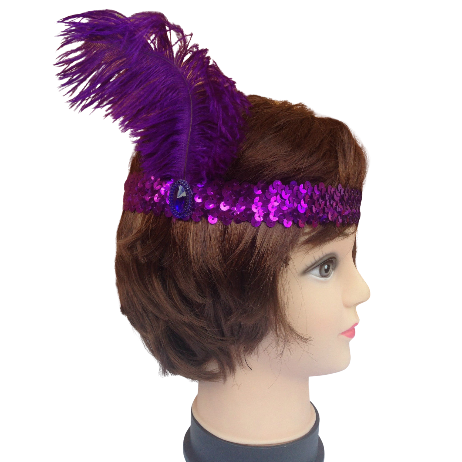 1920s FLAPPER HEADBAND Headpiece Feather Sequin Charleston Costume Gatsby Dance - Purple Price