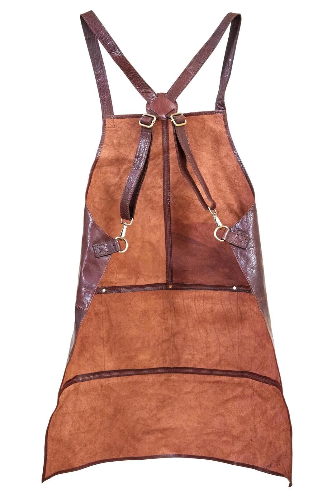 2x Pierre Cardin Professional Leather Apron Butcher Woodwork Barber - Chestnut Price