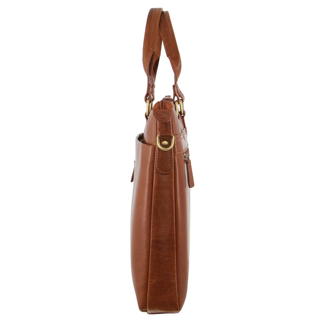 Pierre Cardin Mens Leather Briefcase Business Bag Shoulder Laptop Tote - Tan Price