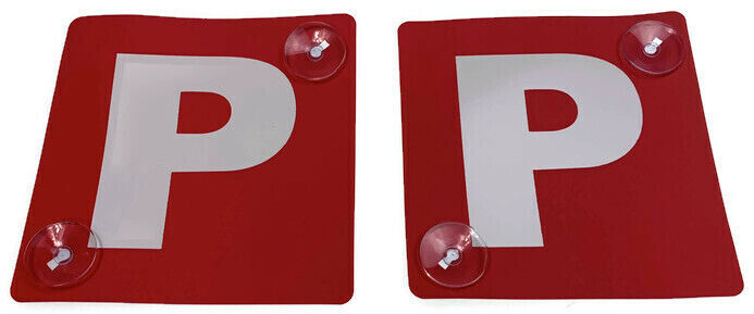 2x RED P PLATES Stay-Put Suction Disks Probationary Car Window Signs NSW Price