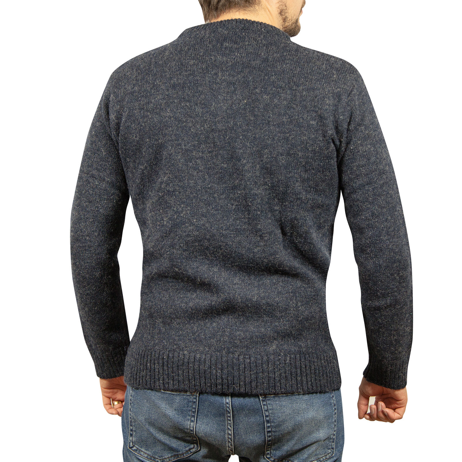 100% SHETLAND WOOL CREW Round Neck Knit JUMPER Pullover Mens Sweater Knitted - Navy (45) - 4XL Price