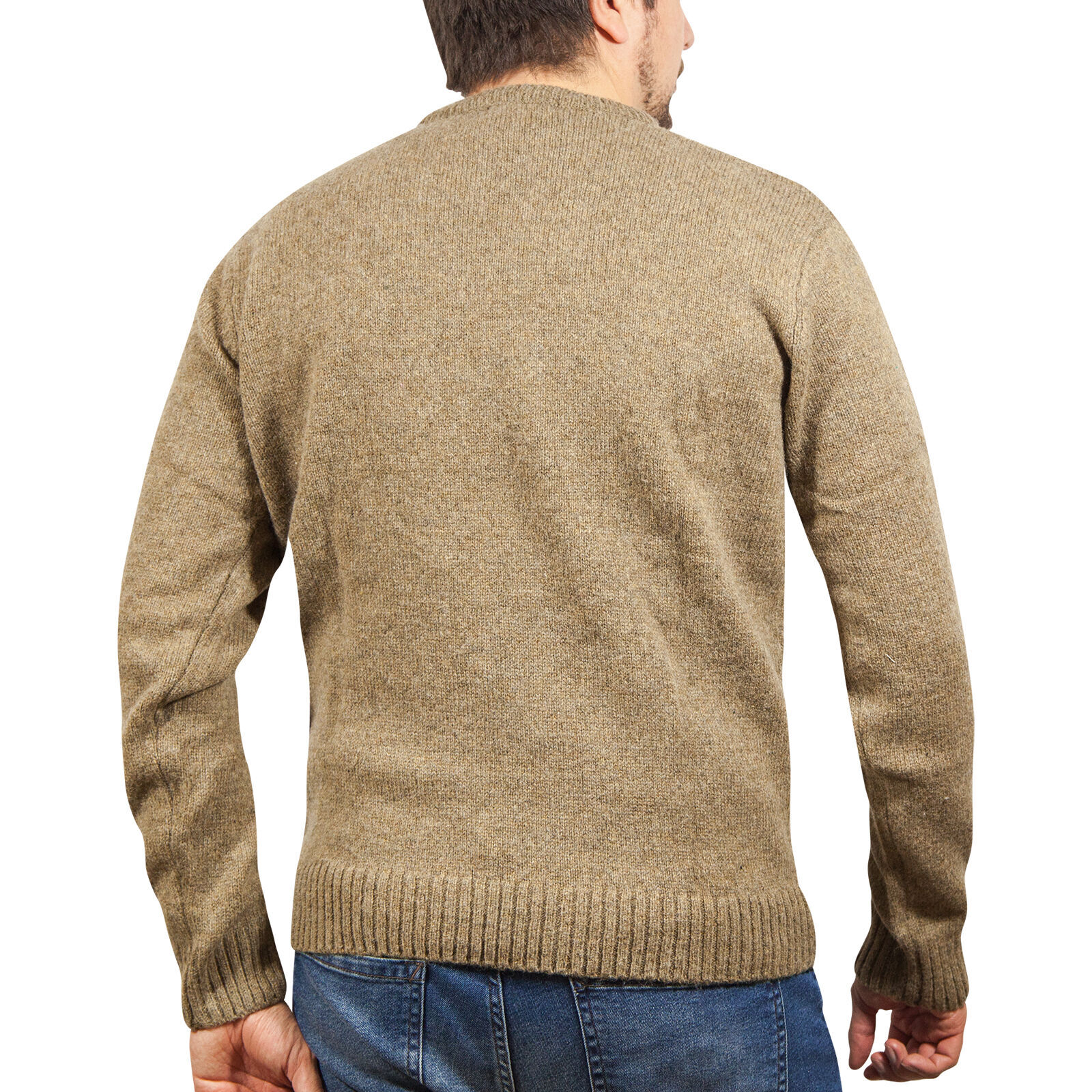 100% SHETLAND WOOL CREW Round Neck Knit JUMPER Pullover Mens Sweater Knitted - Nutmeg (23) - S Price