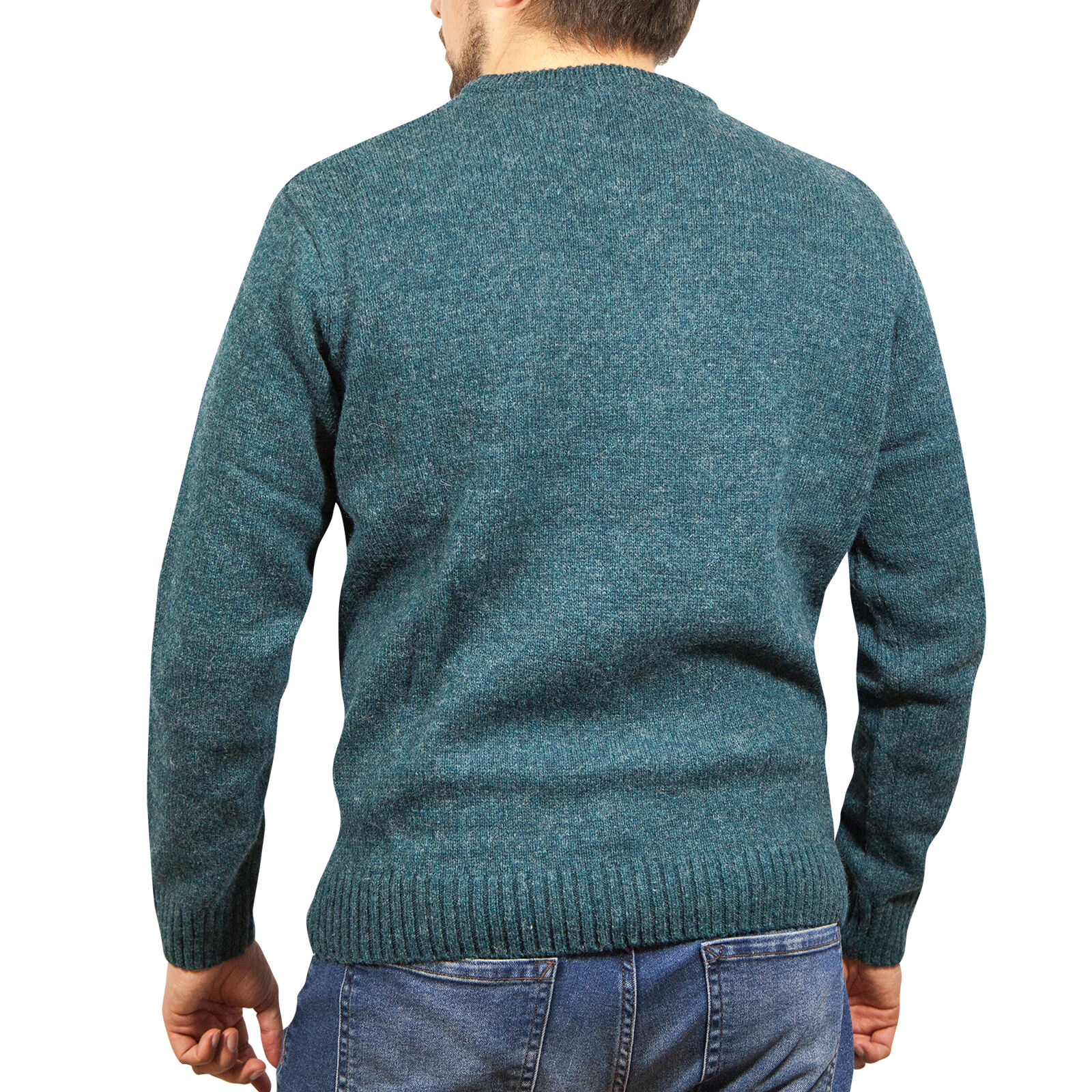 100% SHETLAND WOOL CREW Round Neck Knit JUMPER Pullover Mens Sweater Knitted - Sherwood (32) - S Price