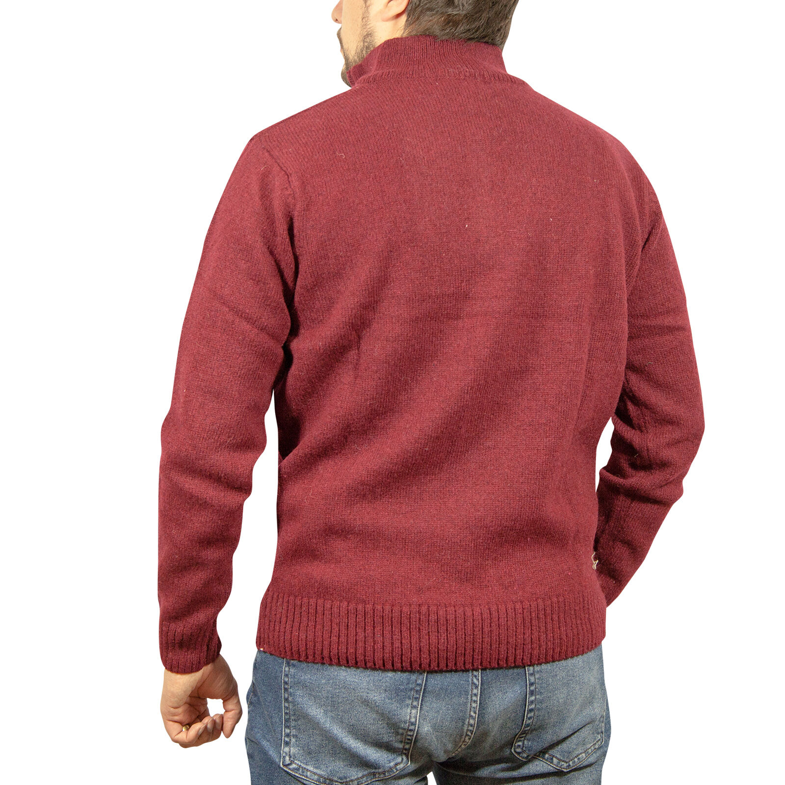 100% SHETLAND WOOL Half Zip Up Knit JUMPER Pullover Mens Sweater Knitted - Burgundy (97) - XL Price