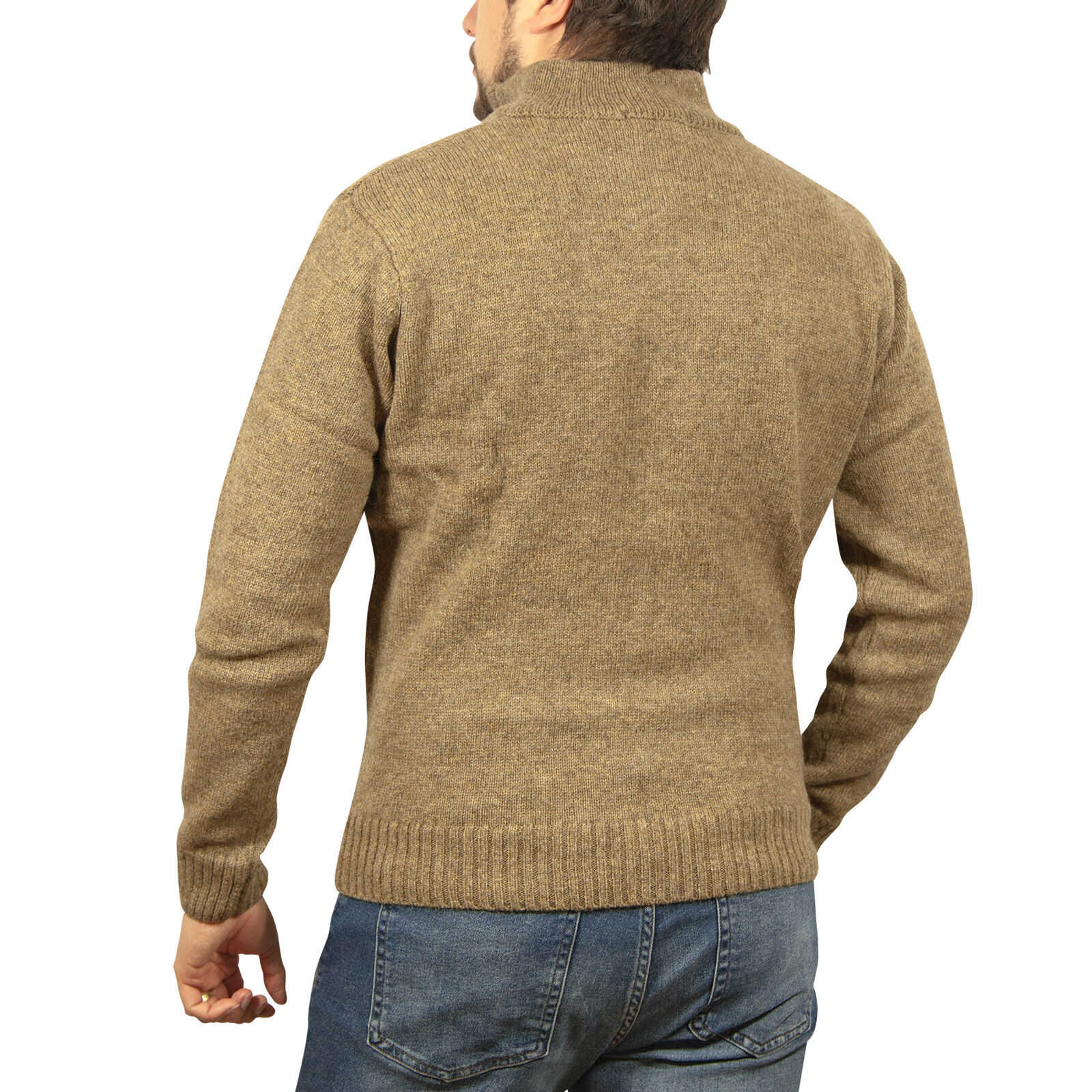 100% SHETLAND WOOL Half Zip Up Knit JUMPER Pullover Mens Sweater Knitted - Nutmeg (23) - XL Price