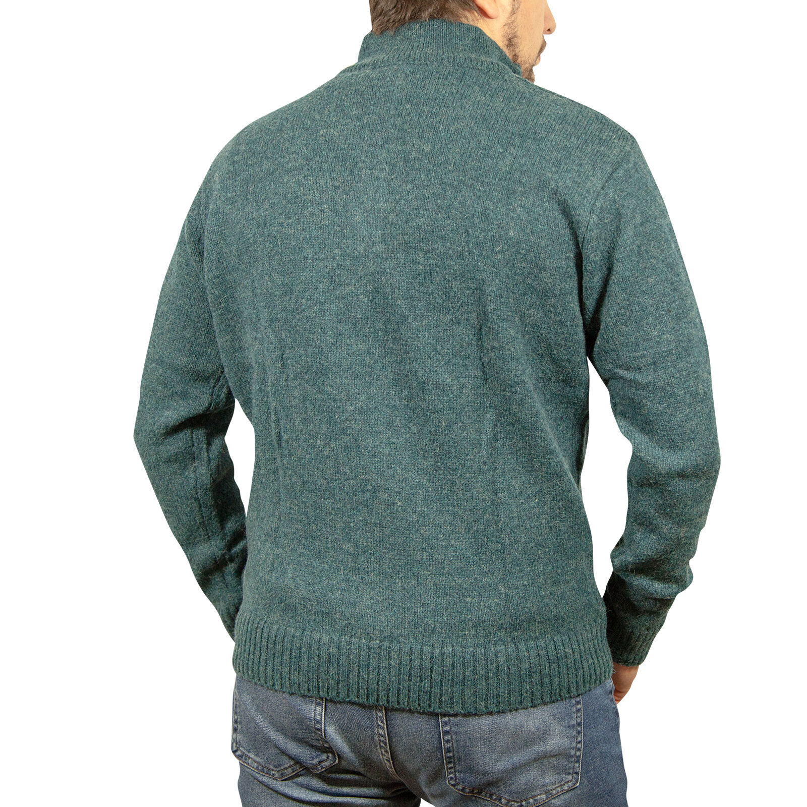 100% SHETLAND WOOL Half Zip Up Knit JUMPER Pullover Mens Sweater Knitted - Sherwood (32) - M Price