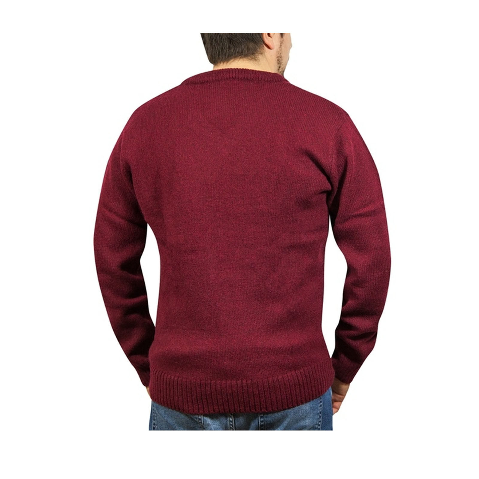 100% Shetland Wool V Neck Knit Jumper Pullover Mens Sweater Knitted - Burgundy (97) - 3XL Price