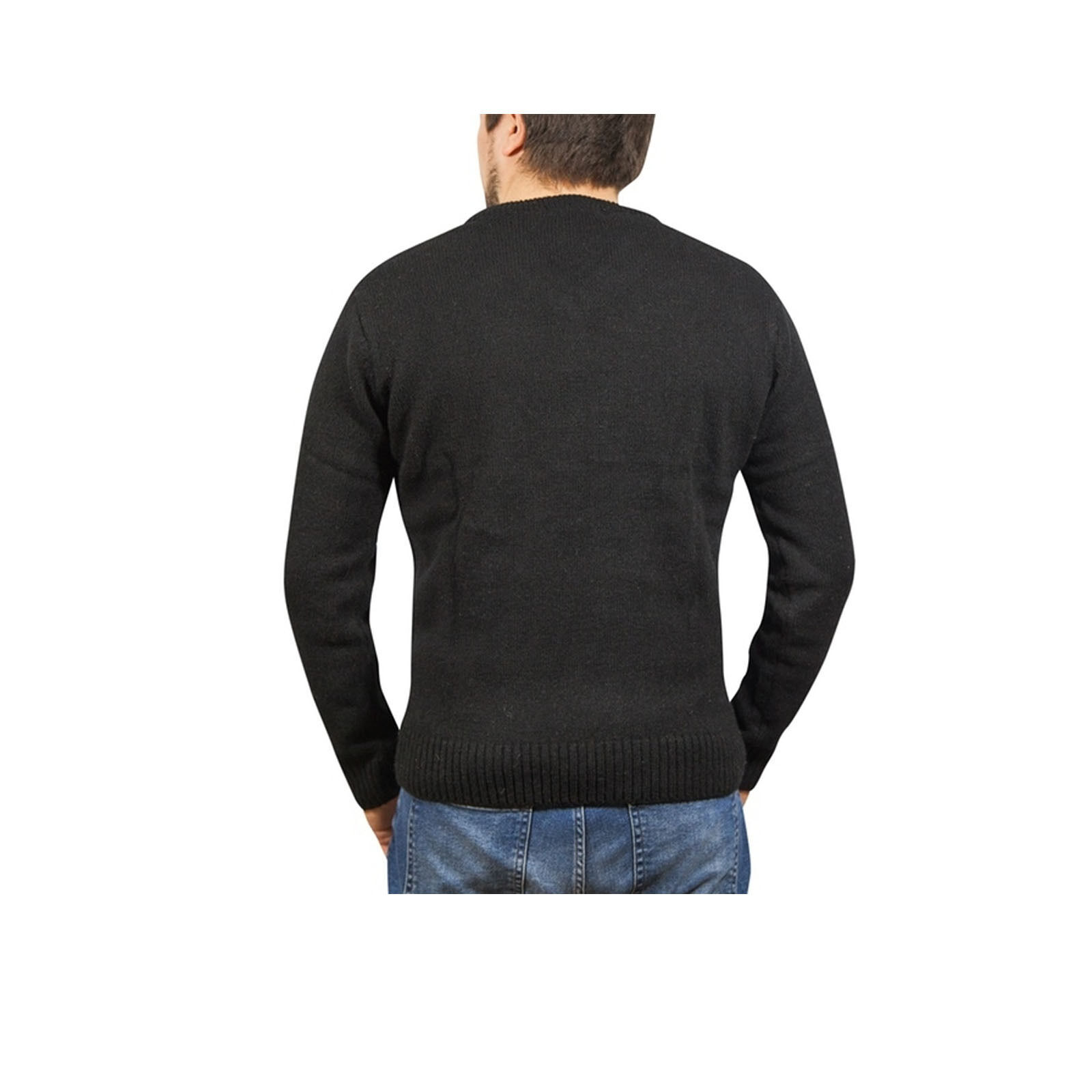 100% Shetland Wool V Neck Knit Jumper Pullover Mens Sweater Knitted - Plain Black - 3XL Price