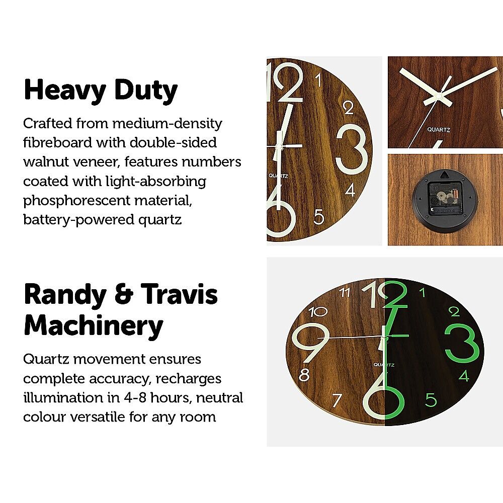 Glow In Dark Wall Clock Luminous Quartz Quiet Wooden Home Decor 30cm Price