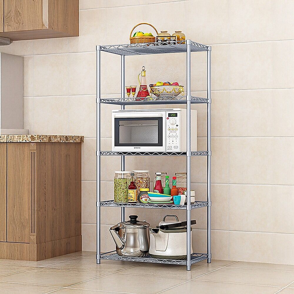 5 Tier Silver Metal Storage Rack Shelving Wire Shelf Price