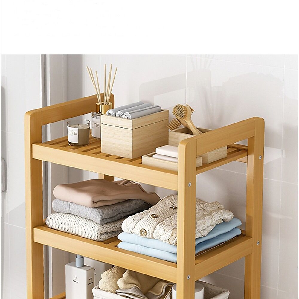 Bamboo 2-in-1 Laundry Hamper Side Table with 2 Shelves and Clothes Basket Price