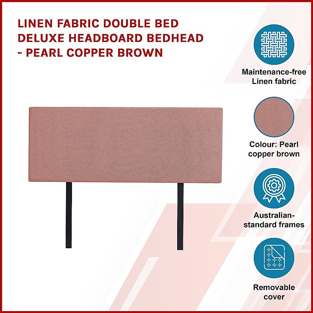Linen Fabric Double Bed Deluxe Headboard Bedhead - Pearl Copper Brown Price
