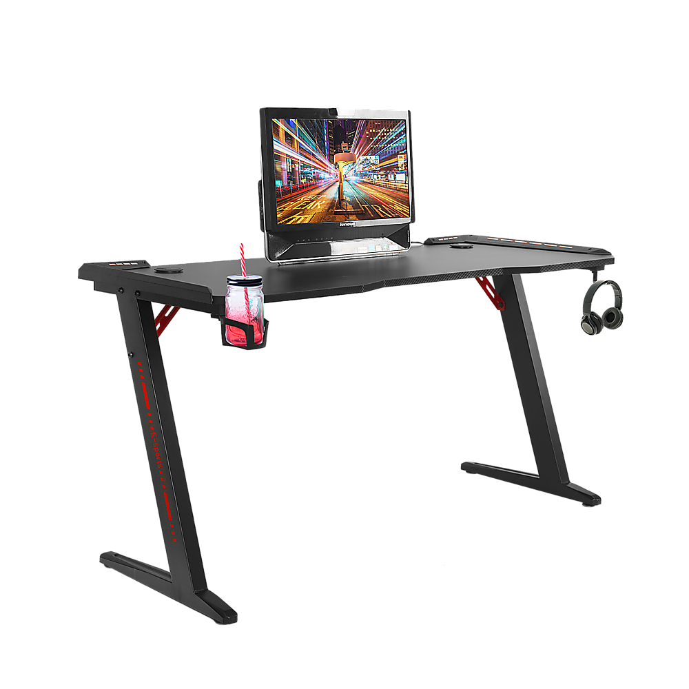 LED Gaming Desk Computer Table with Cup Holder Headphone Hook Cable Hole Price