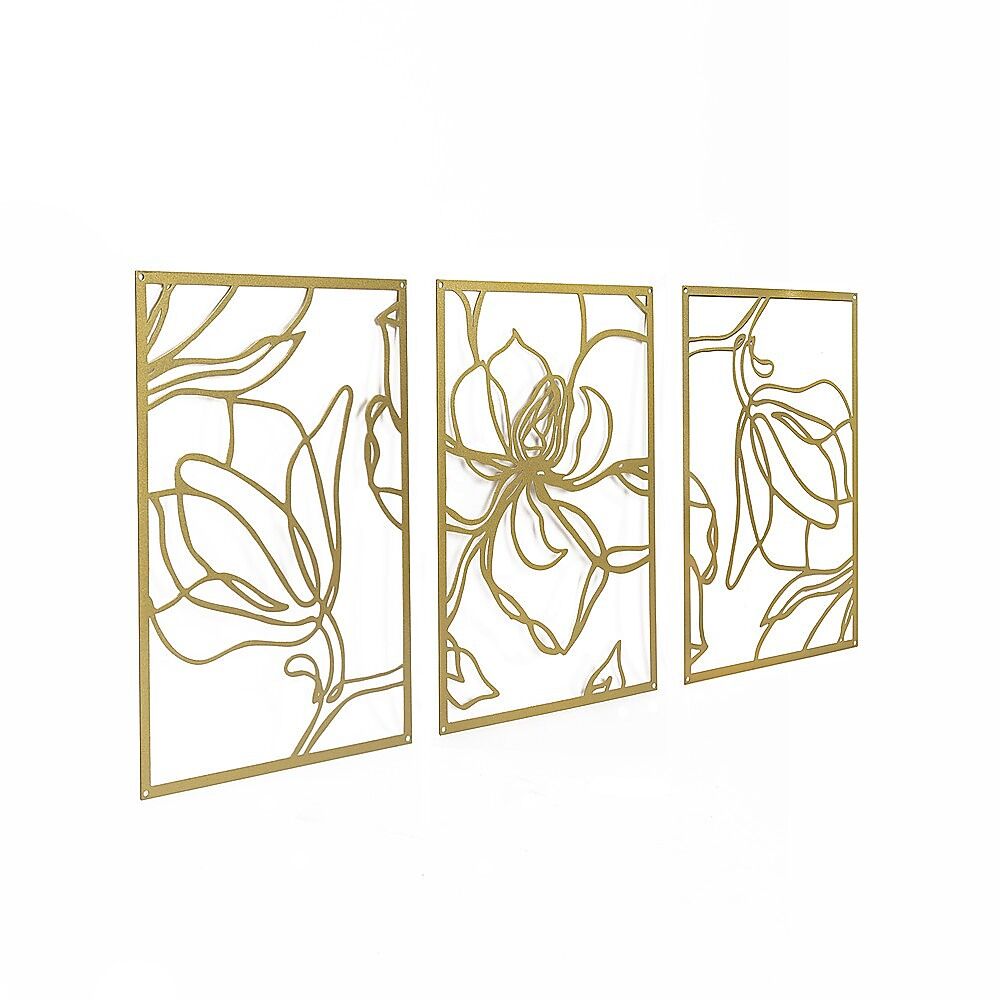 3 Piece Gold Flower Metal Wall Decor Abstract Floral Aesthetic Set of 3 Price