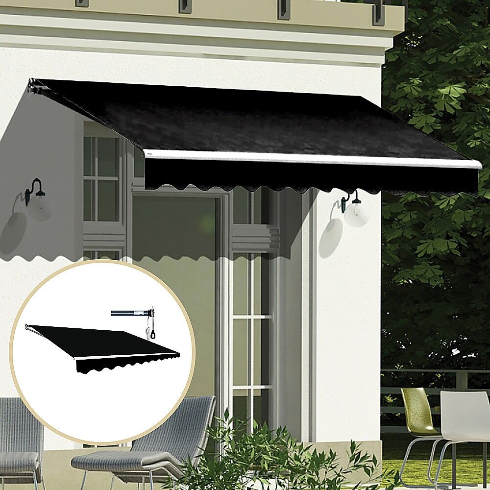 Motorised Outdoor Folding Arm Awning Retractable Sunshade Canopy Black 3.0m x 2.5m Price