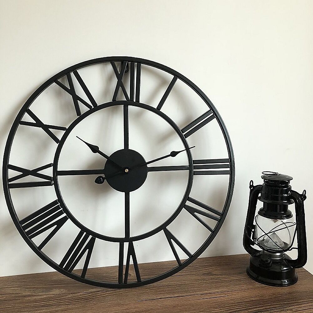 60cm Industrial Large Wall Clock, Round Metal Wall Clocks Roman Numerals Style Price