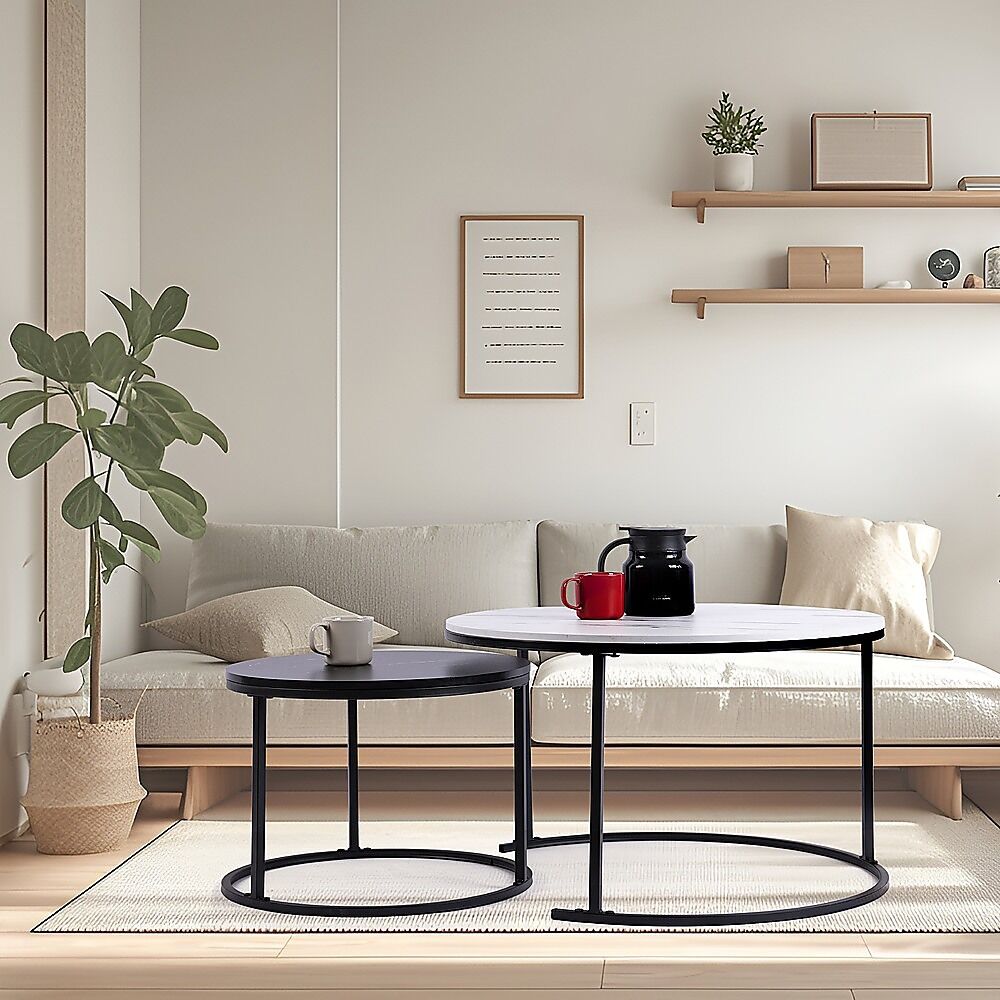 Set of 2 Coffee Table Round Marble Nesting Side End Table Furniture Price