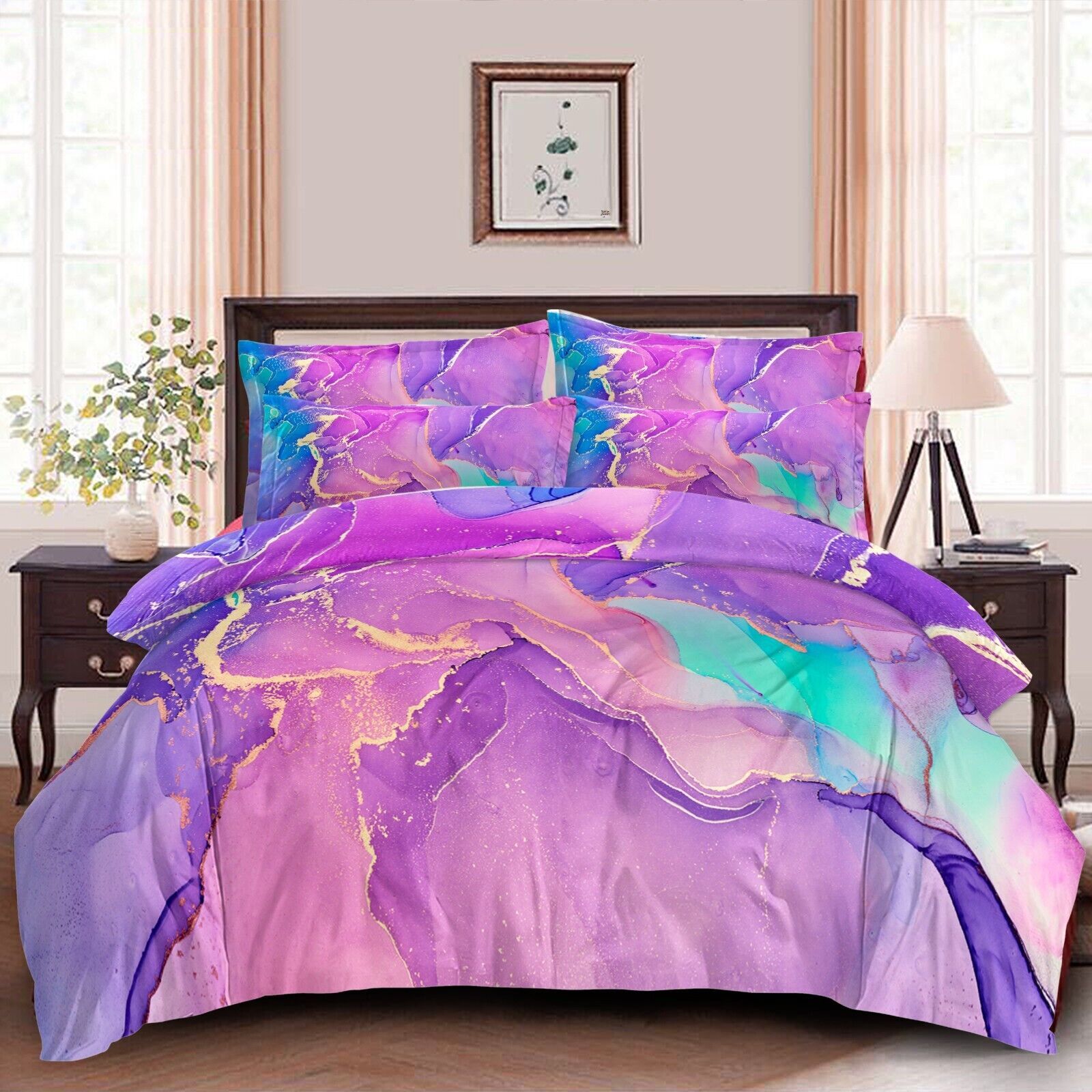Marble Comforter Set, Queen Size, Warm Quilted Microfiber Bedding Price