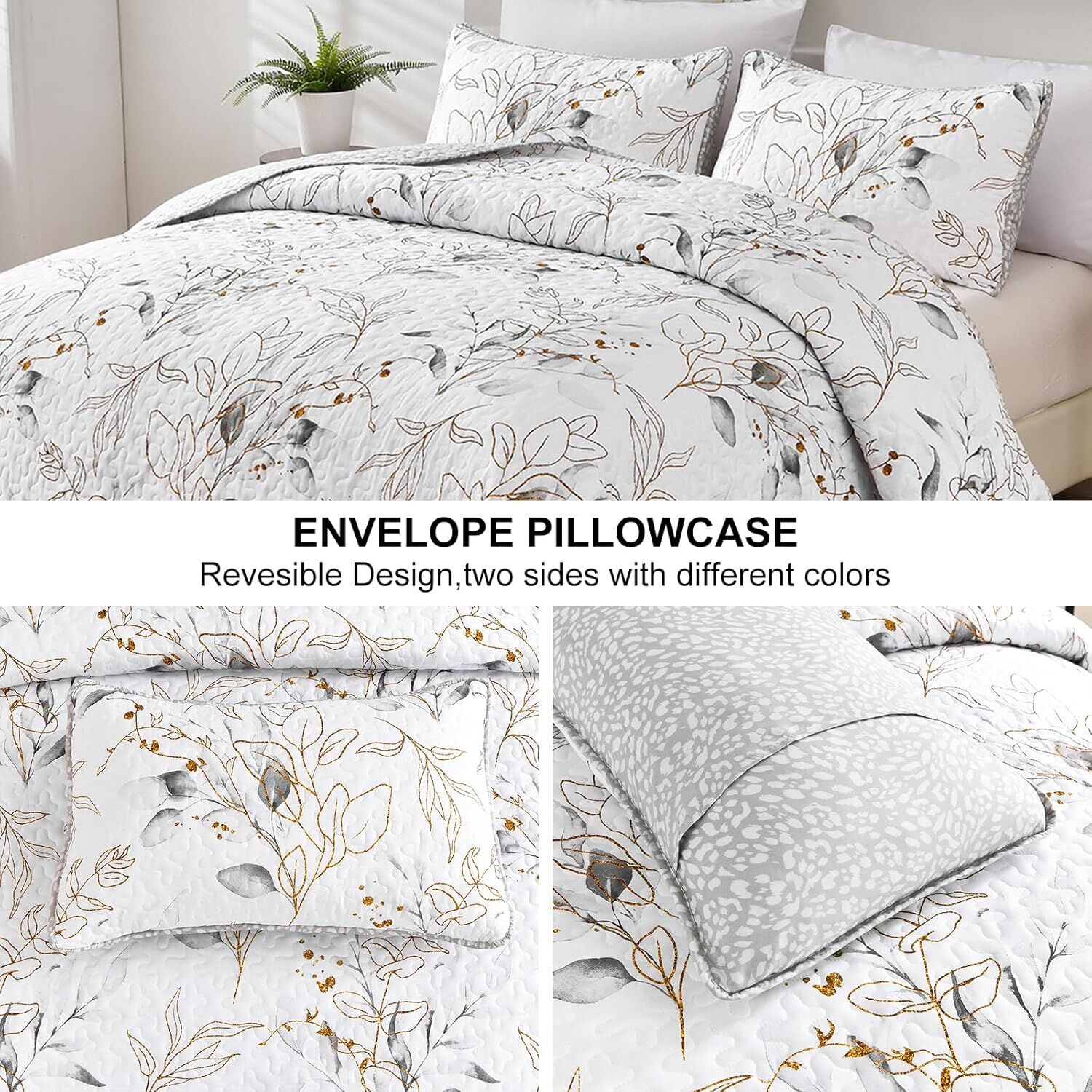 Breathtaking Quilted Coverlet and Pillowcases Set: Transform Your Bedroom's Look - Queen size Price