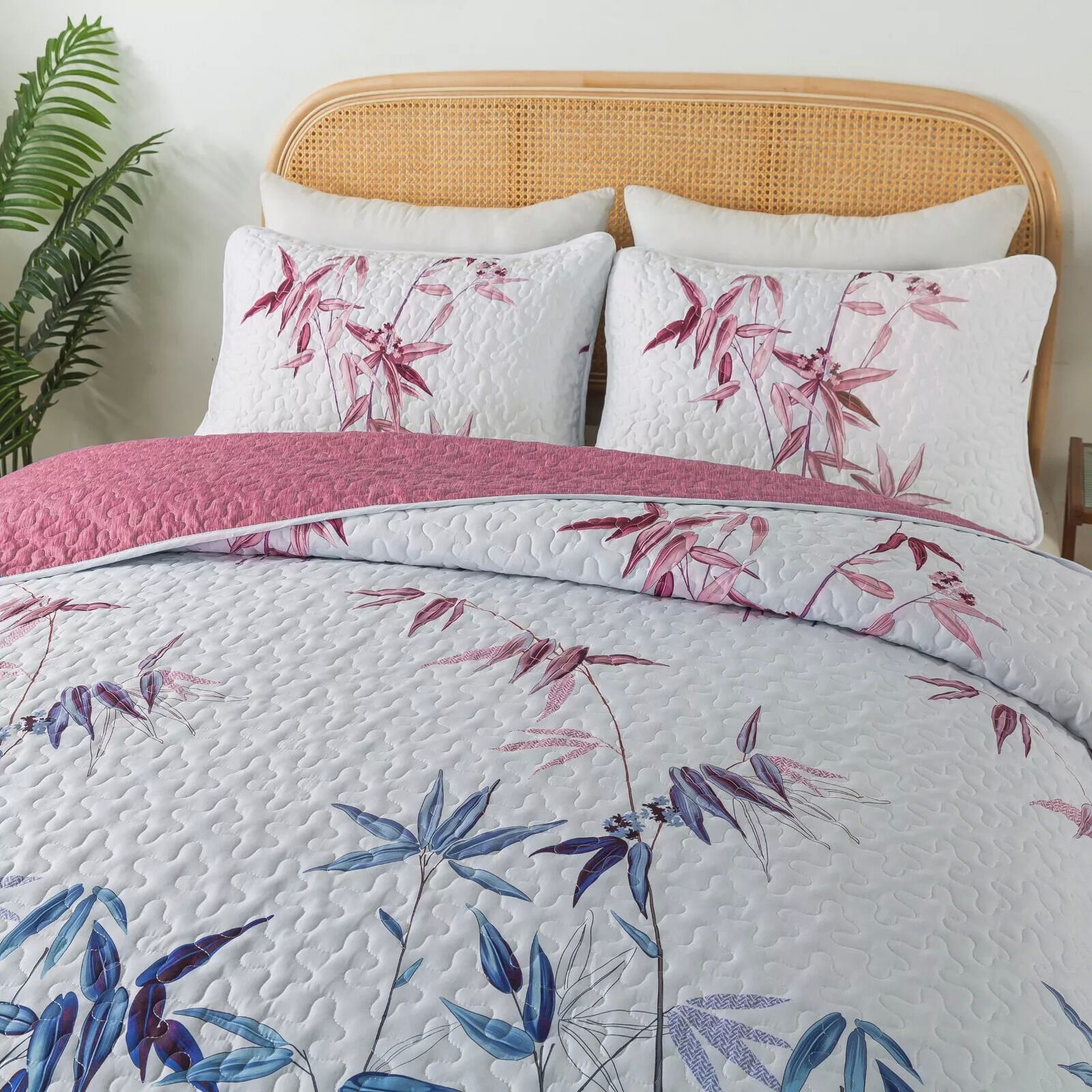 Floral Quilted bedspread and pillowcovers set: Embrace Nature Indoors - Queen size Price