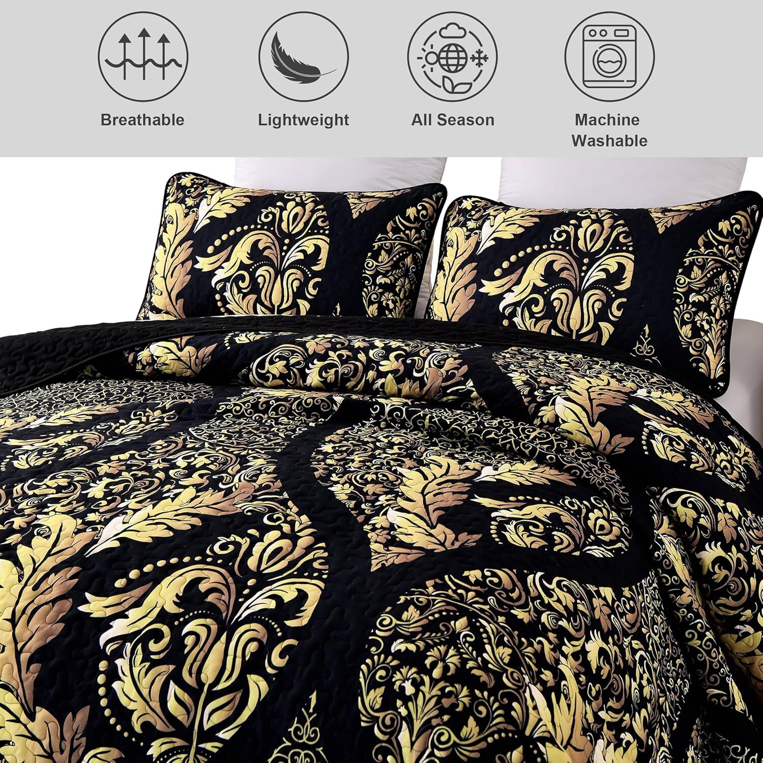 Luminous Quilted Coverlet and Pillowcases Set: Brighten Your Bedroom Atmosphere - Queen size Price