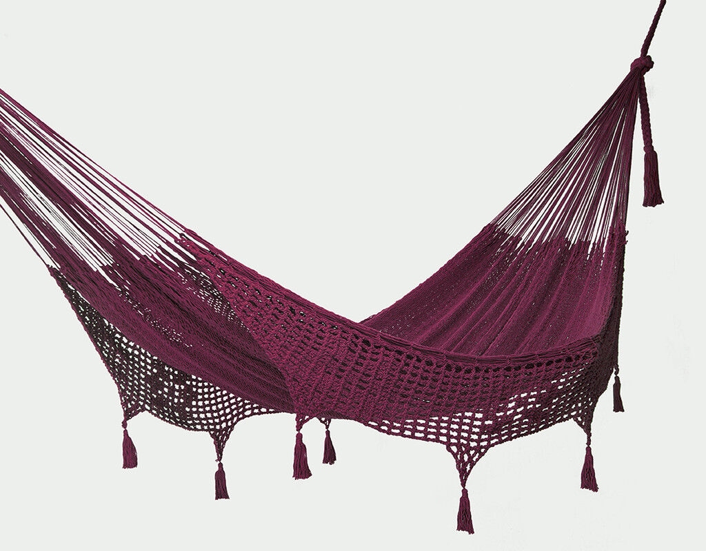Outdoor undercover cotton Mayan Legacy hammock with hand crocheted tassels King Size Maroon Price