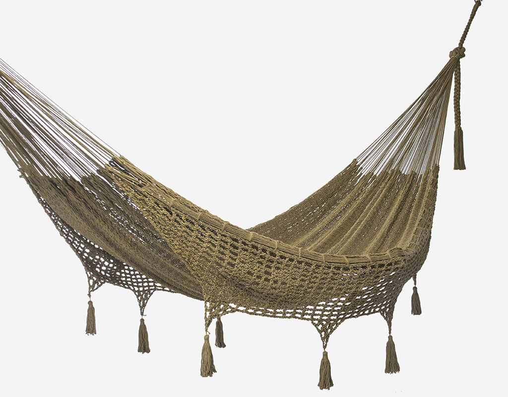 Outdoor undercover cotton Mayan Legacy hammock with hand crocheted tassels Queen Size Cedar Price