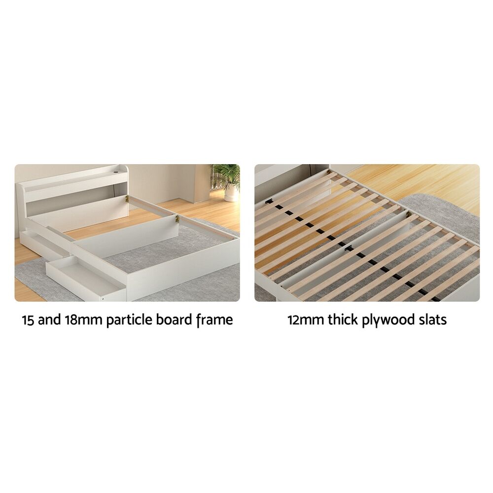 Artiss Bed Frame Double Size Mattress Base wtih Charging Ports 2 Storage Drawers Price