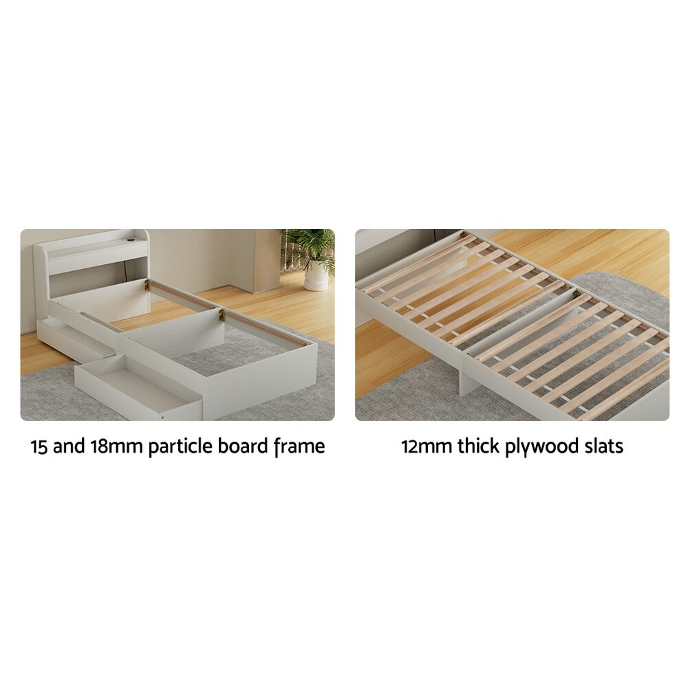 Bed Frame Single Size Mattress Base wtih Charging Ports 2 Storage Drawers Price