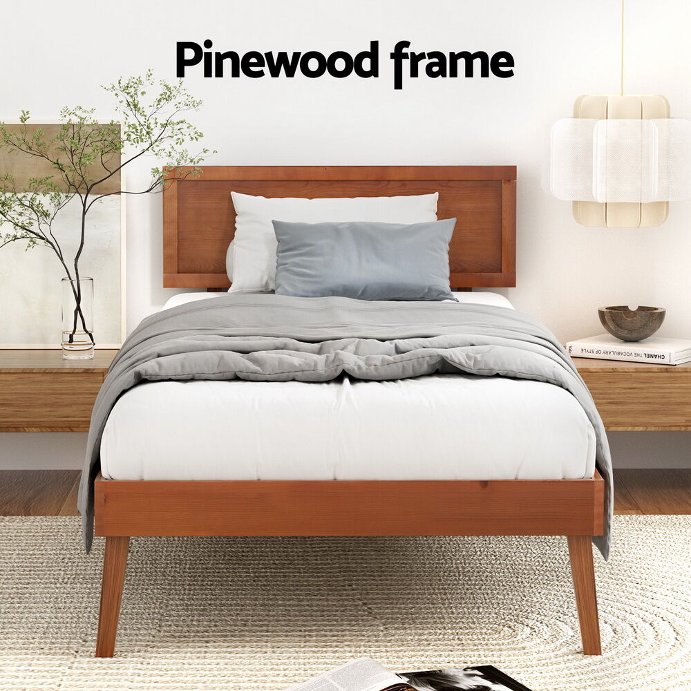 Artiss Bed Frame Single Size Wooden Bed Base Walnut SPLAY Price