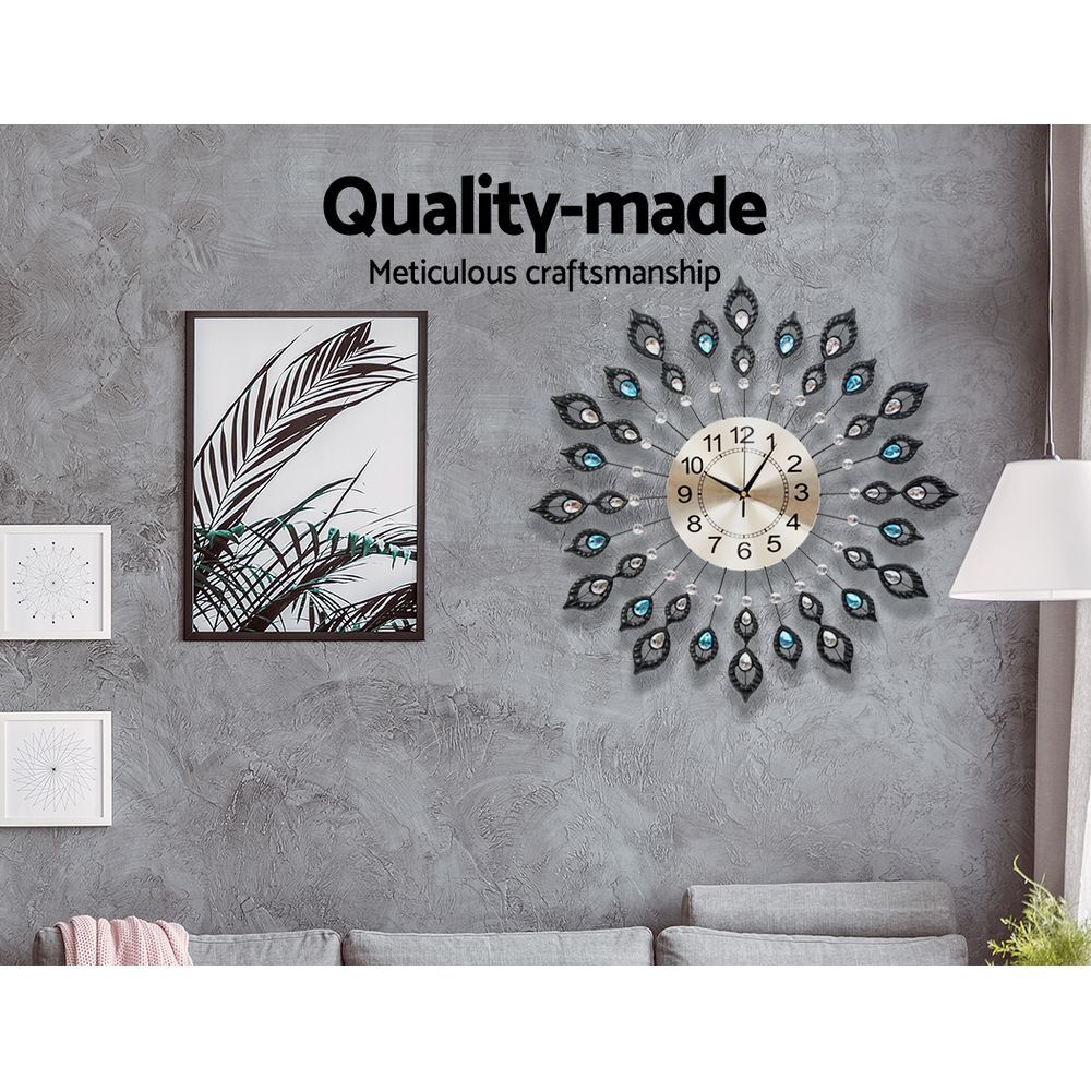 Artiss 60cm Wall Clock Large 3D Peacock Crystal Silver Price