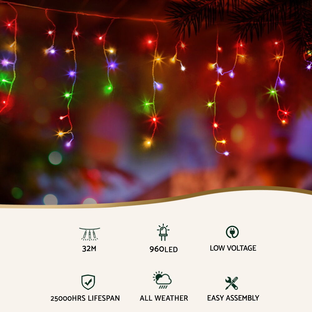 32M Christmas Lights Icicle String Light 960 LED Multi-coloured Price