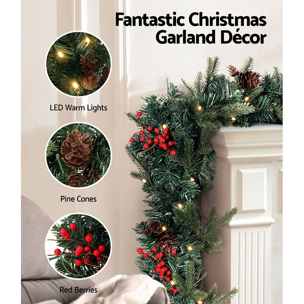 2.4m Christmas Garland with LED Lights Decorations Xmas Party Price