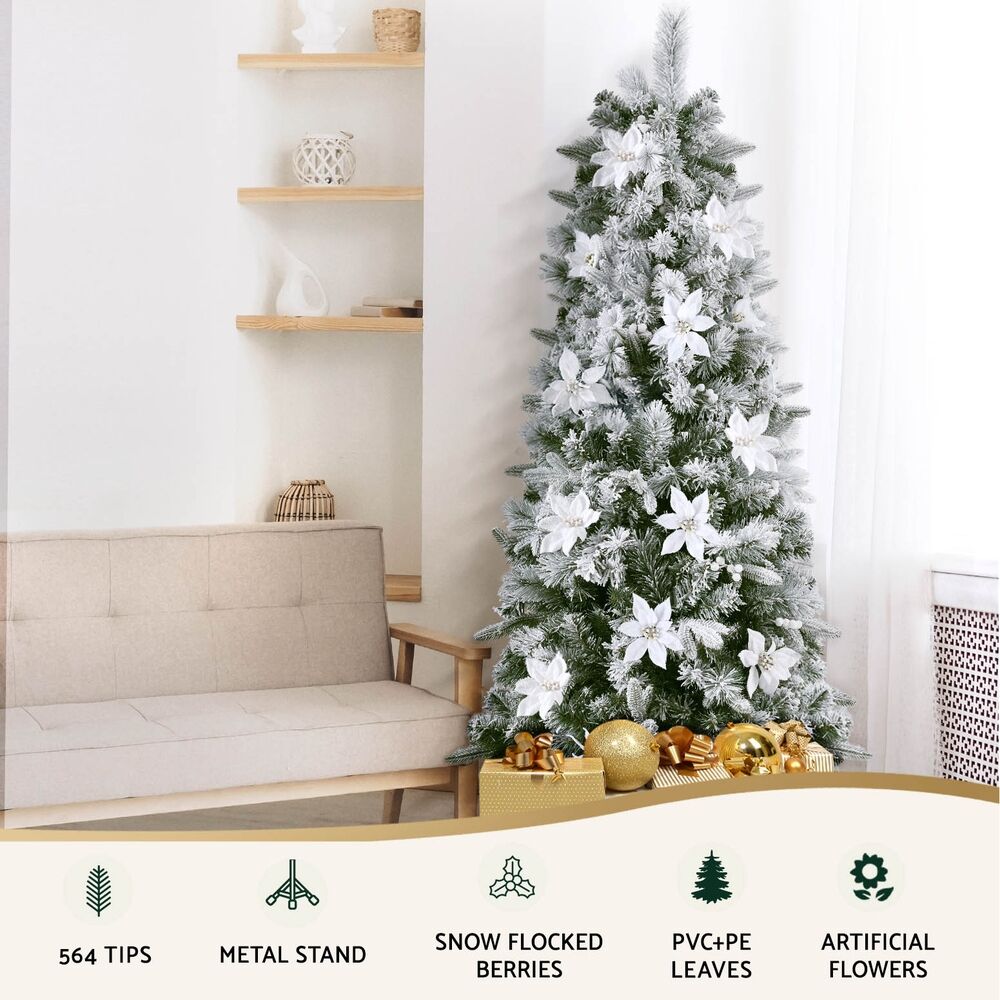 Christmas Tree 1.8m Xmas Tree Snow Flocked Flowers Decor 564 Tips Price