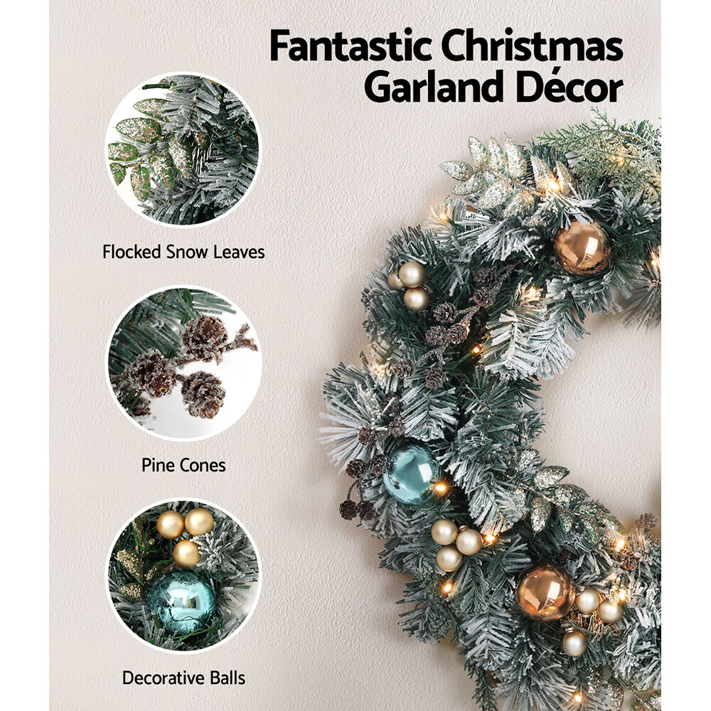 60cm Christmas Wreath with LED Lights Snowy Garland Xmas Decor Price