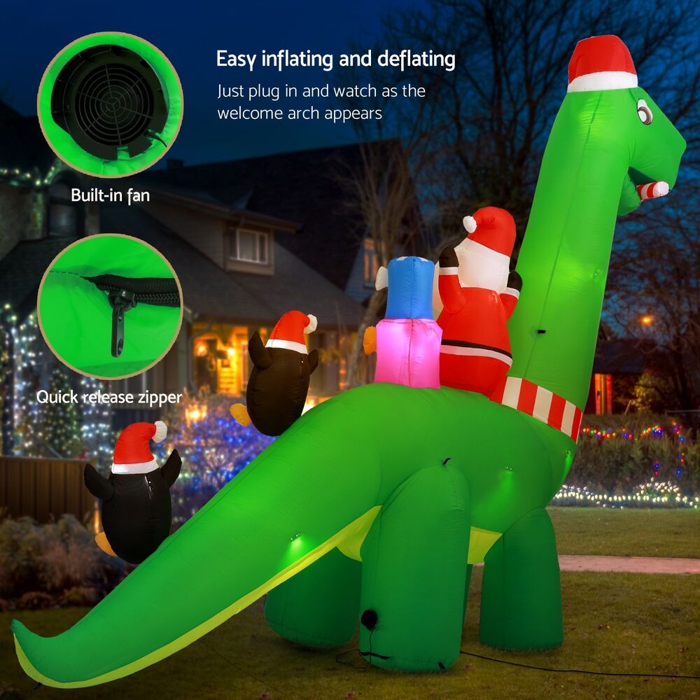 Christmas Inflatable Santa Dinosaur 3.8M Illuminated Decorations Price