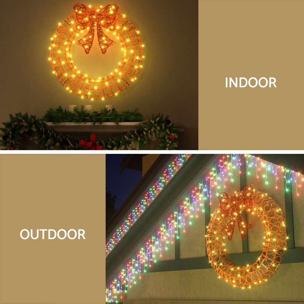 0.6M Christmas Lights 160 LED Motif Solar Wreath Xmas Decorations Jingle Jollys Price